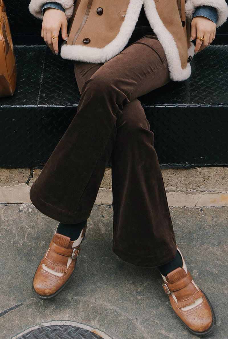 Petite Studio's Cody Curdoroy Flared Pants in Brown