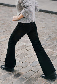 Petite Studio's Cody Corduroy Flared Pants in Black