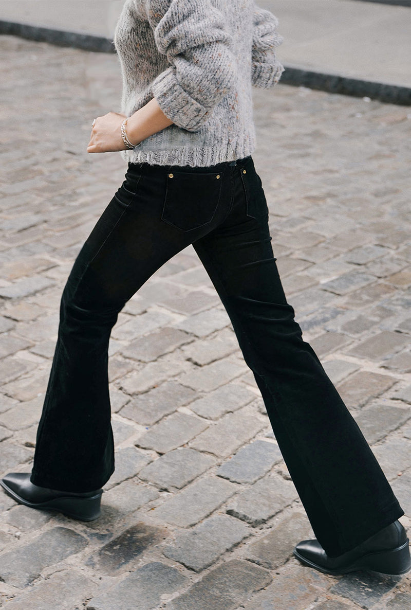 Petite Studio's Cody Corduroy Flared Pants in Black