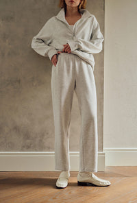 Petite Studio's Corey Cotton Tapered Pants in Heather White