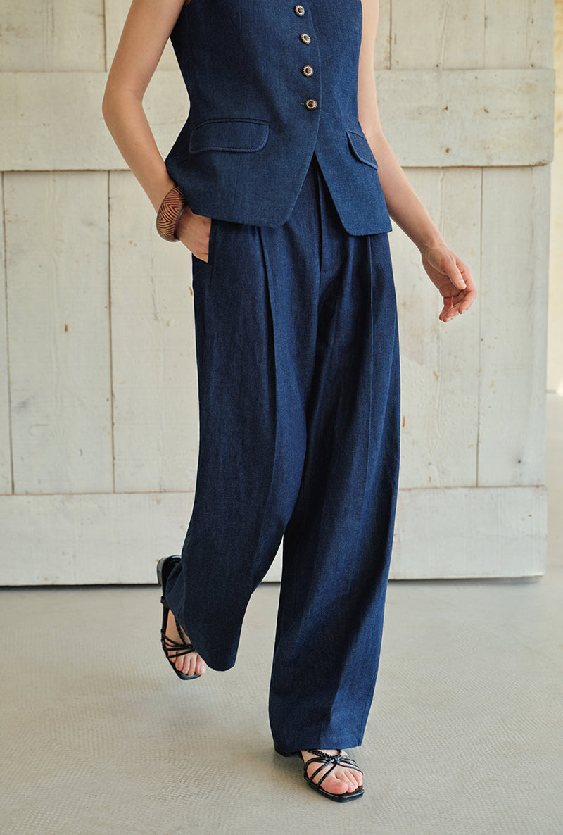 Petite Studio's Circe Cotton Pants in Indigo