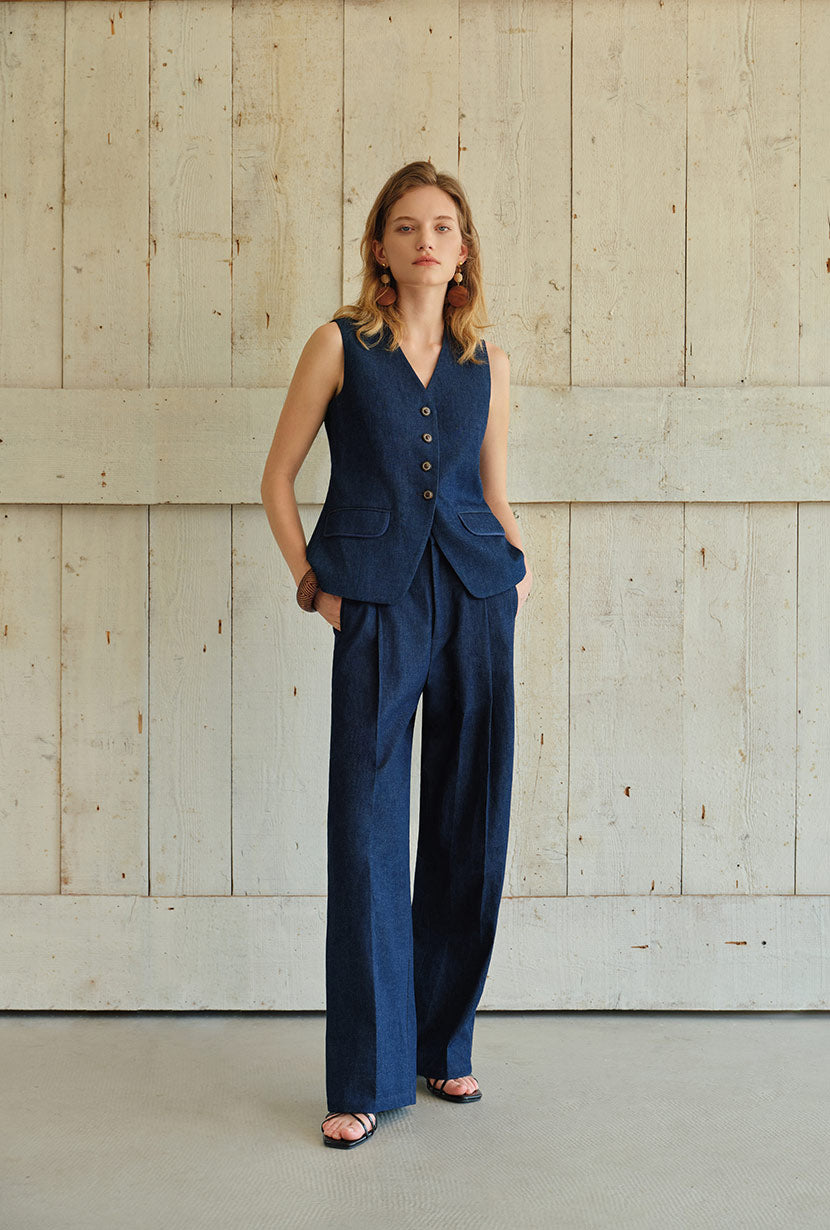 Petite Studio's Circe Cotton Pants in Blue