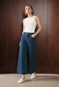 Petite Studio's Esme High-Rise Wide-Leg Cropped Jeans in Vintage Indigo