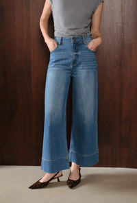 Petite Studio's Esme High-Rise Wide-Leg Cropped Jeans in Mist Blue