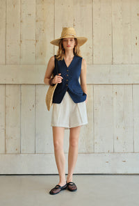 Petite Studio's Elodie Embroidered Linen Shorts in White