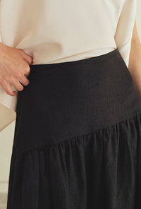Petite Studio's Atticus Linen Midi Skirt in Black