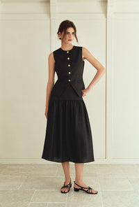 Petite Studio's Atticus Linen Midi Skirt in Black
