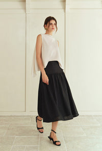 Petite Studio's Atticus Linen Midi Skirt in Black