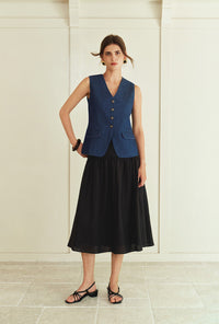 Petite Studio's Atticus Linen Midi Skirt in Black