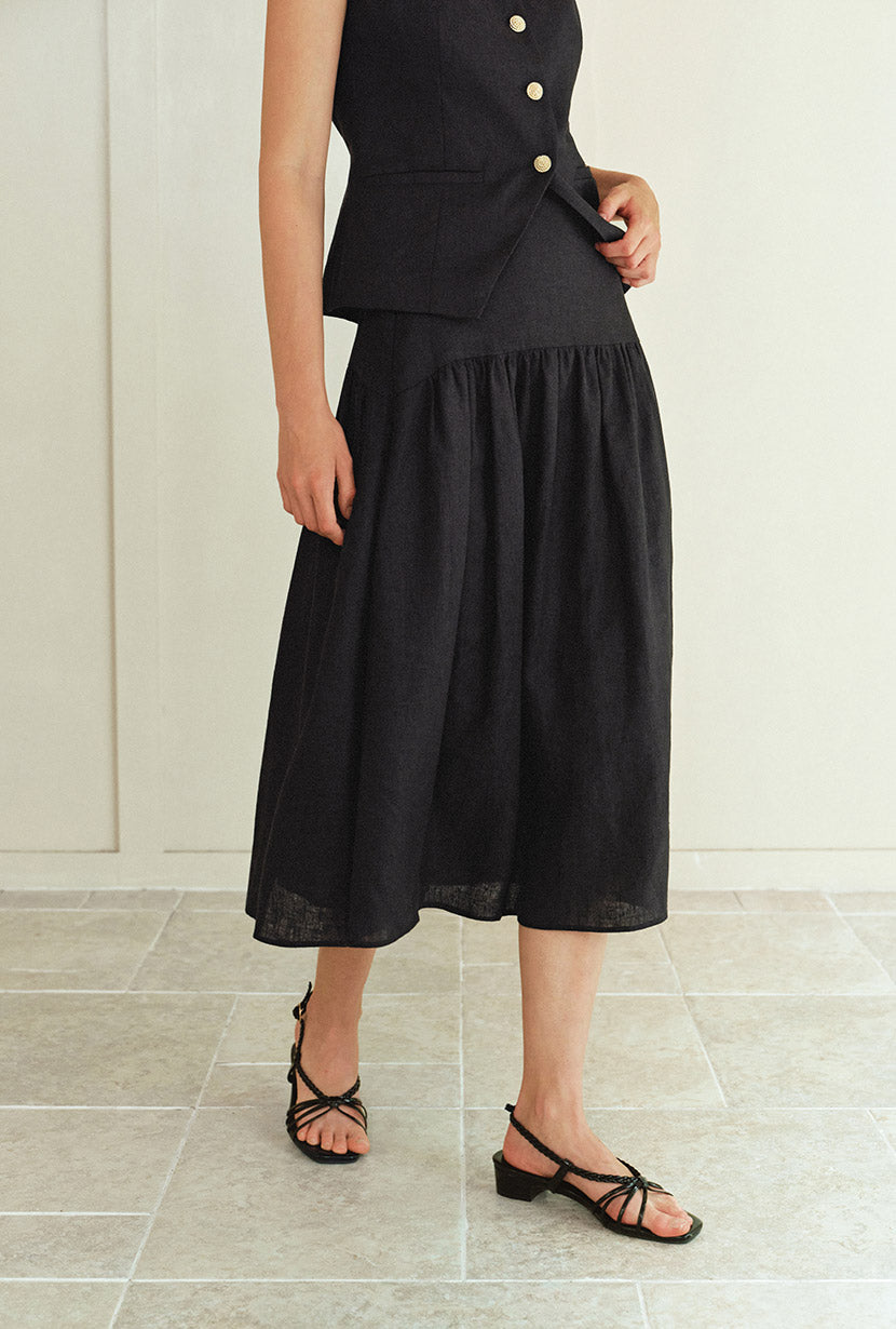 Petite Studio's Atticus Linen Midi Skirt in Black