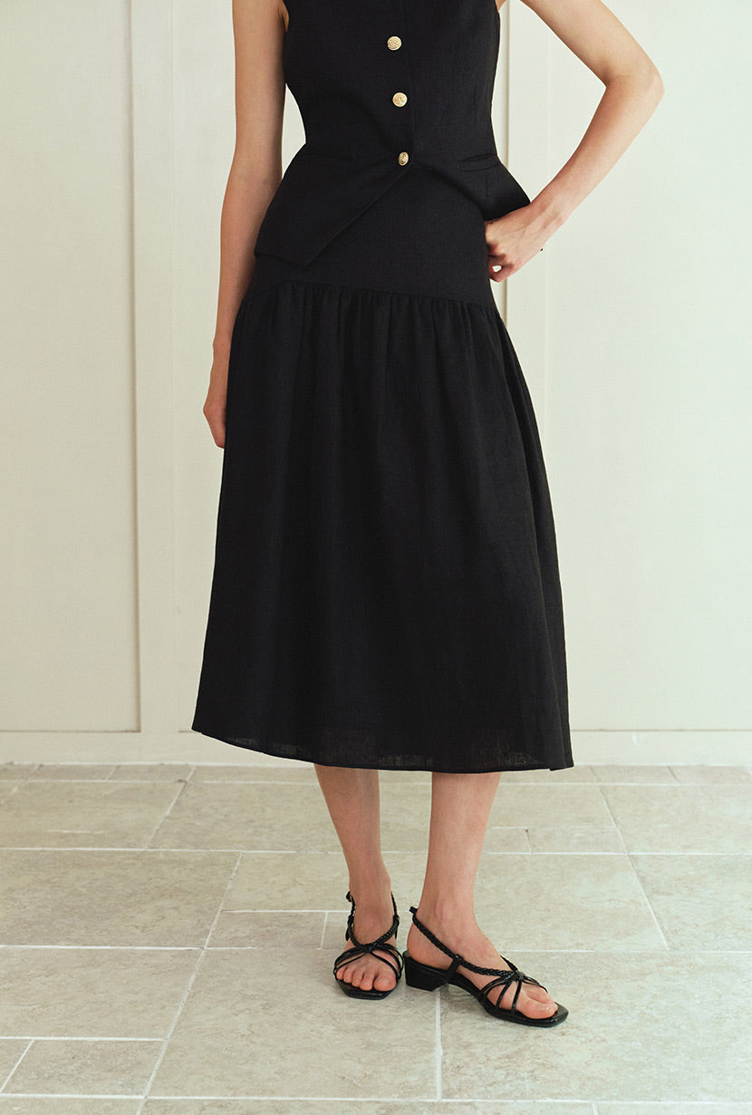 Petite Studio's Atticus Linen Midi Skirt in Black
