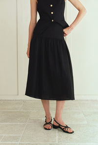 Petite Studio's Atticus Linen Midi Skirt in Black