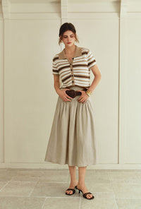 Petite Studio's Atticus Linen Midi Skirt in Sand