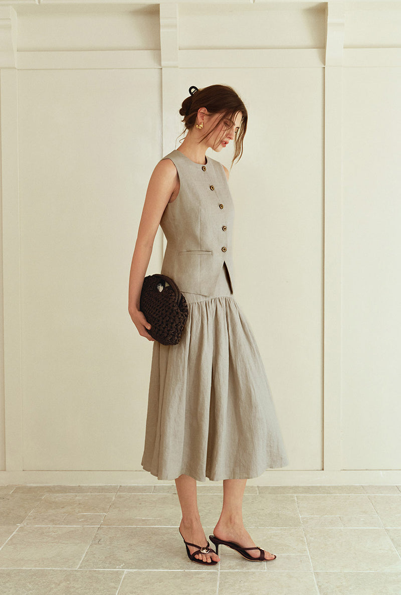Petite Studio's Atticus Linen Midi Skirt in Sand