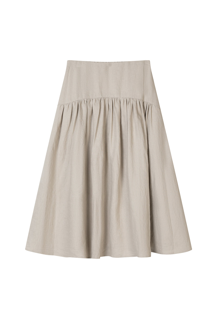 Petite Studio's Atticus Linen Midi Skirt in Sand