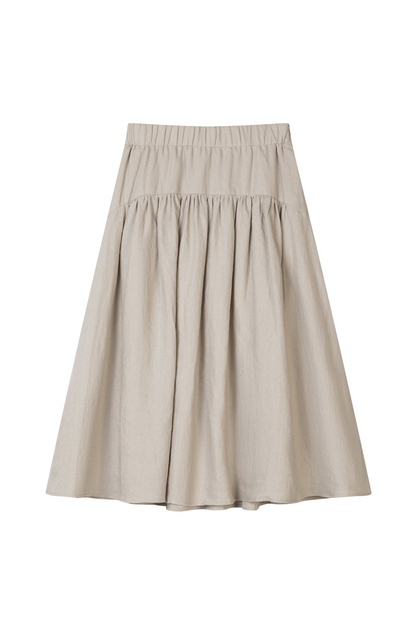 Petite Studio's Atticus Linen Midi Skirt in Sand