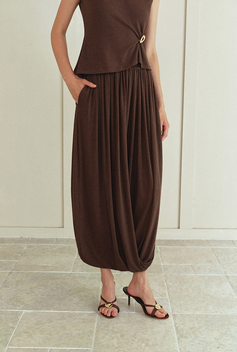 Petite Studio's Quentin Jersey Cotton Cocoon Skirt in Chocolate