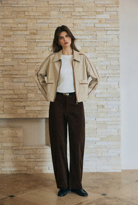 Petite Studio's Emani Corduroy Barrel Pants in Brown
