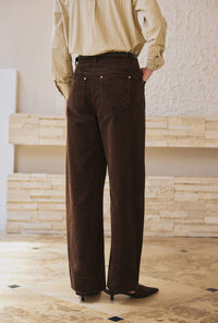 Petite Studio's Emani Corduroy Barrel Pants in Brown