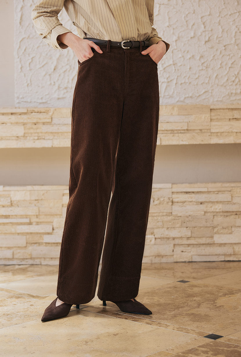Petite Studio's Emani Corduroy Barrel Pants in Brown
