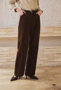 Petite Studio's Emani Corduroy Barrel Pants in Brown