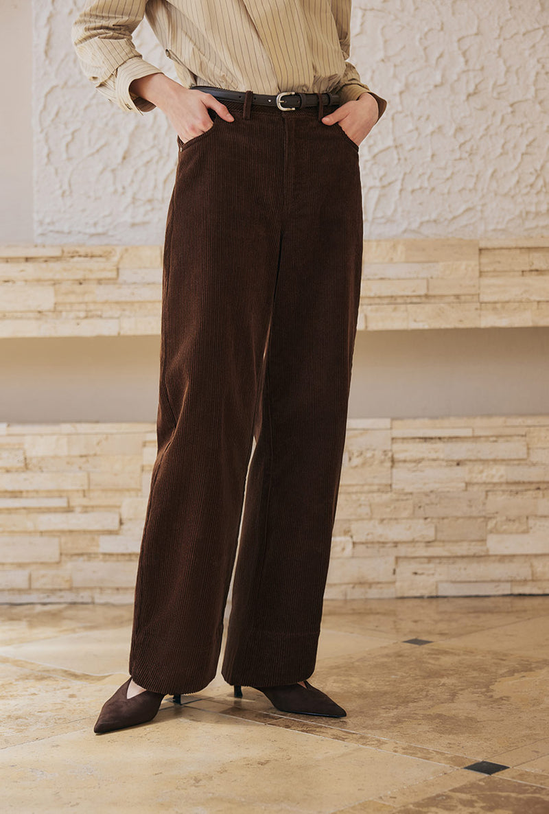 Petite Studio's Emani Corduroy Barrel Pants in Brown