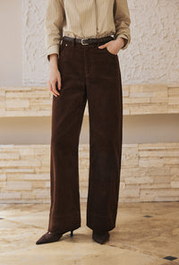 Petite Studio's Emani Corduroy Barrel Pants in Brown