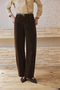 Petite Studio's Emani Corduroy Barrel Pants in Brown