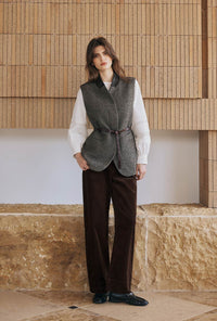 Petite Studio's Emani Corduroy Barrel Pants in Brown