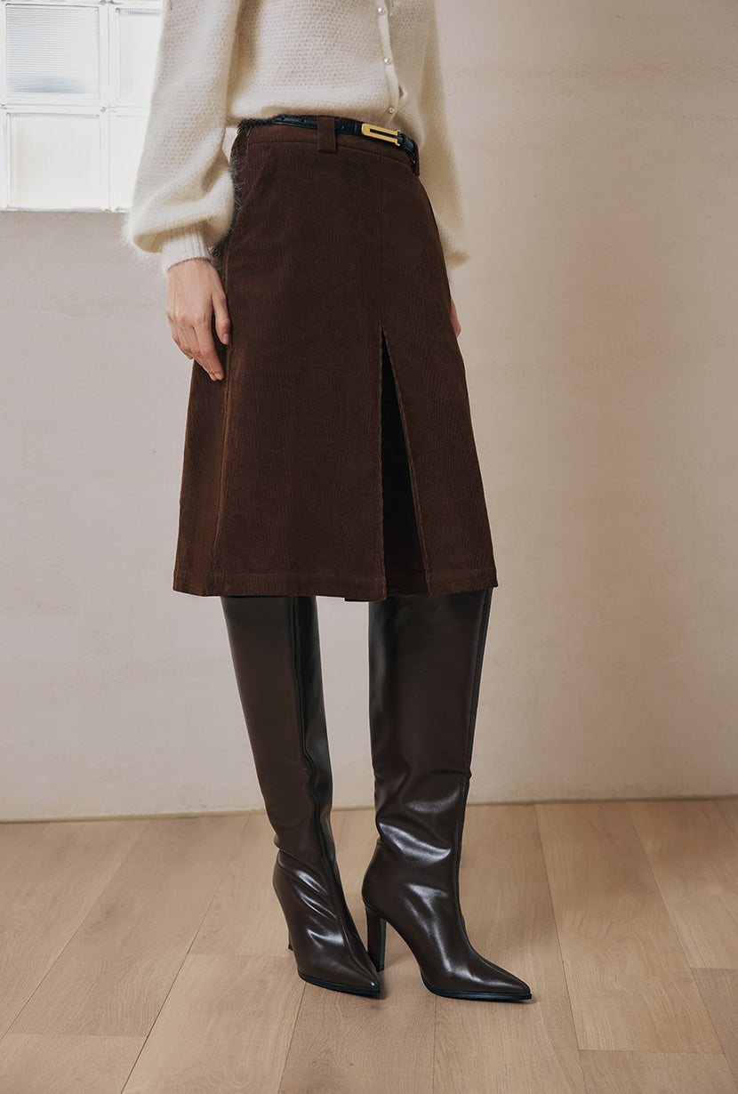 Petite Studio's Adriana Corduroy Skirt in Brown 