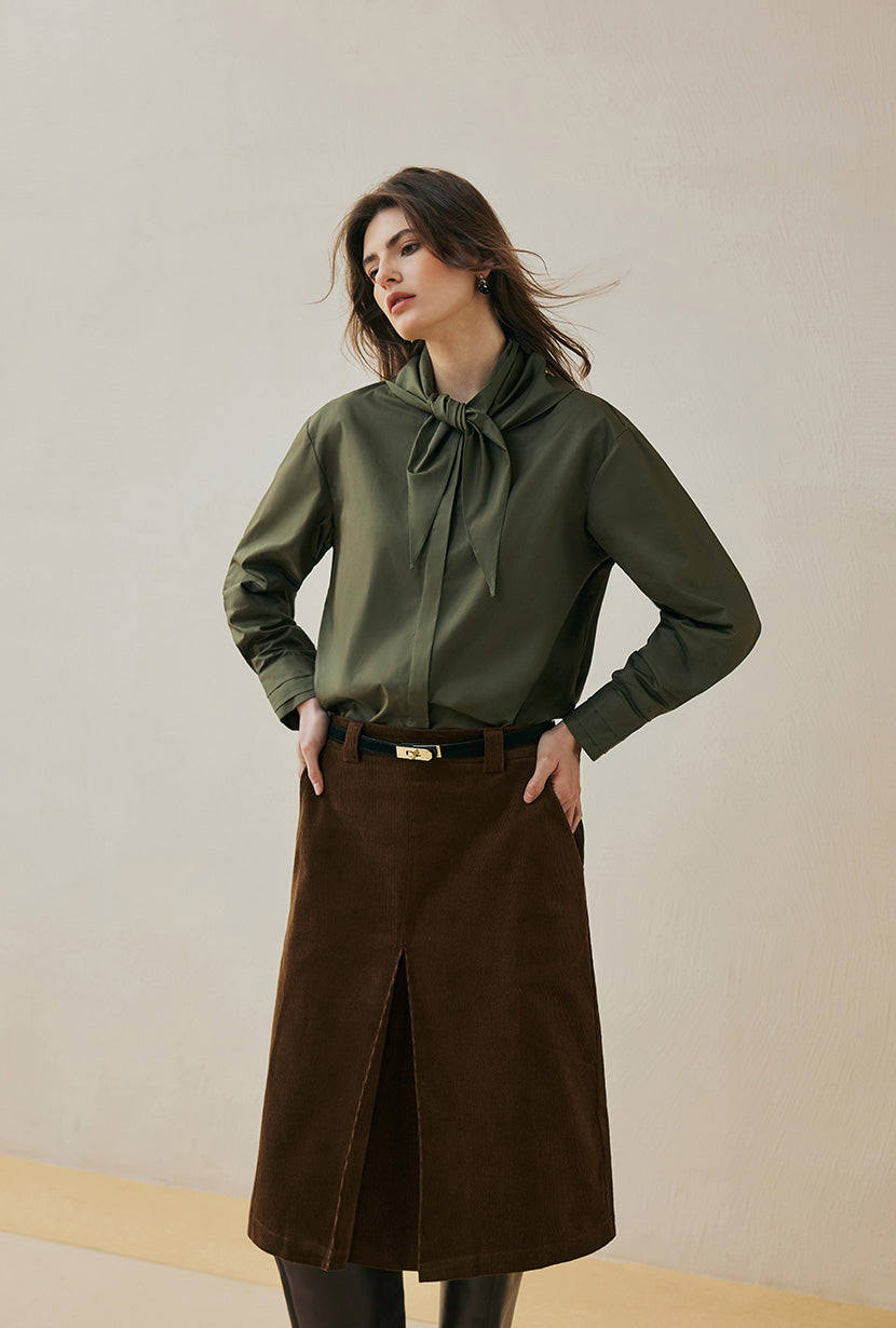 Petite Studio's Adriana Corduroy Skirt in Brown 