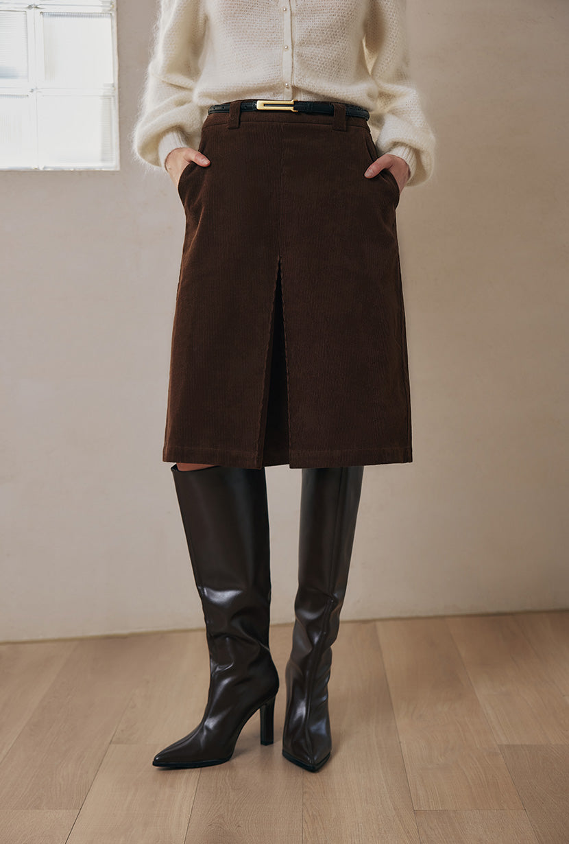 Petite Studio's Adriana Corduroy Skirt in Brown 