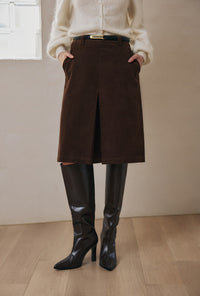 Petite Studio's Adriana Corduroy Skirt in Brown 