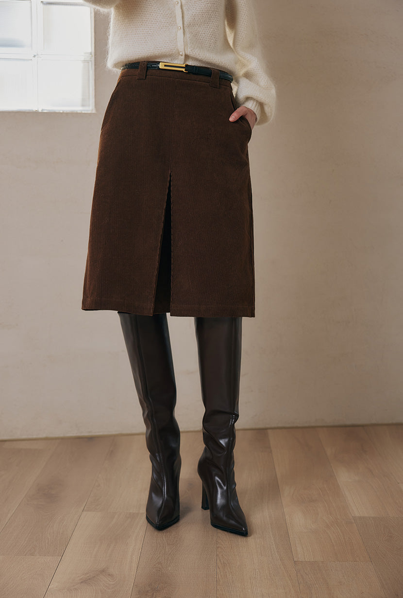 Petite Studio's Adriana Corduroy Skirt in Brown 