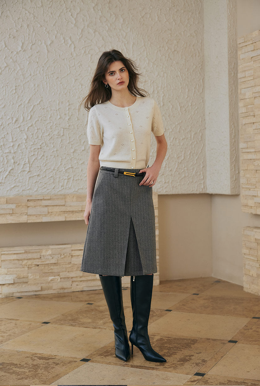 Petite Studio's Adriana Wool Skirt in Grey Striped 