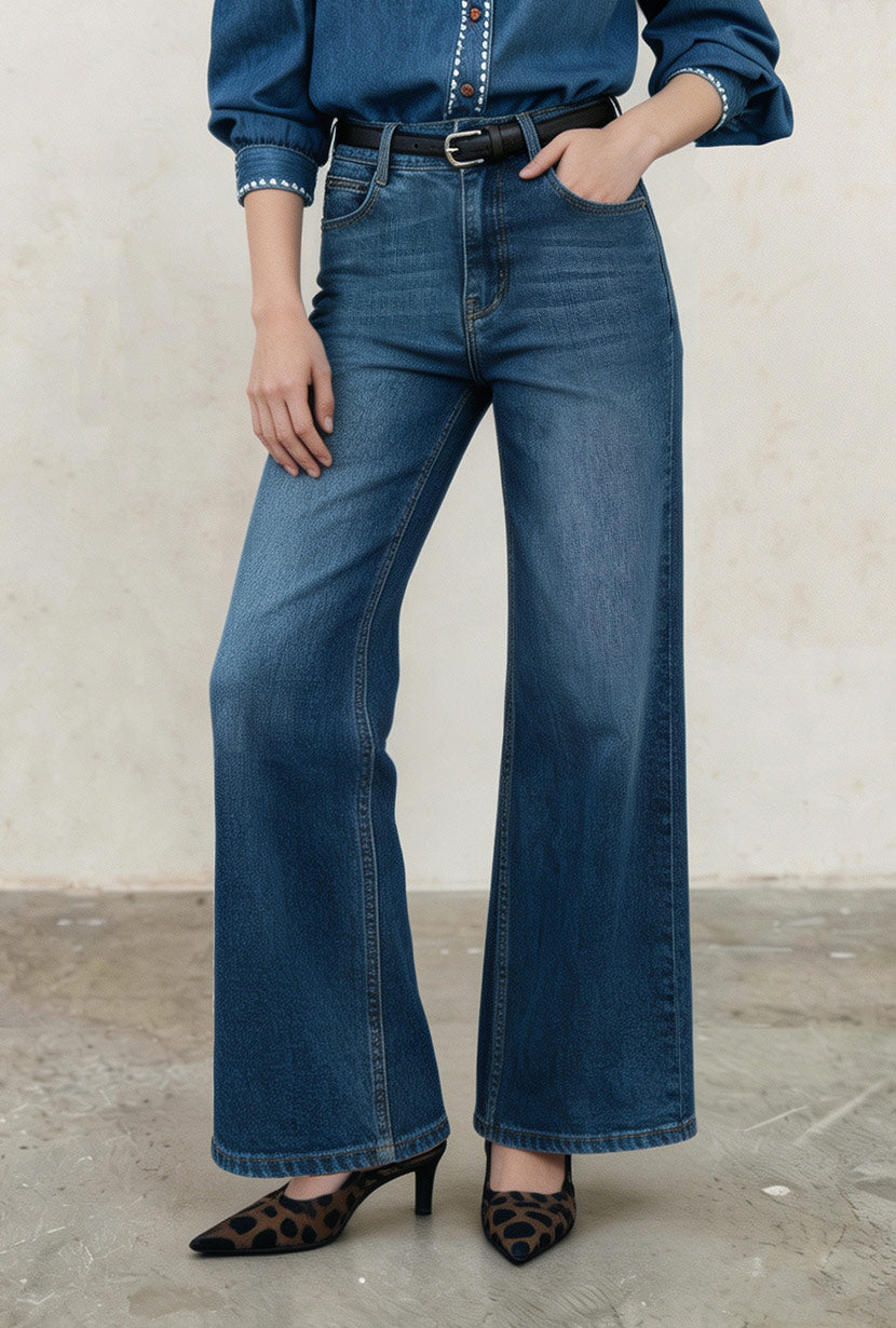 Petite Studio's Franny High-Rise Wide-Leg Jeans in Vintage Blue