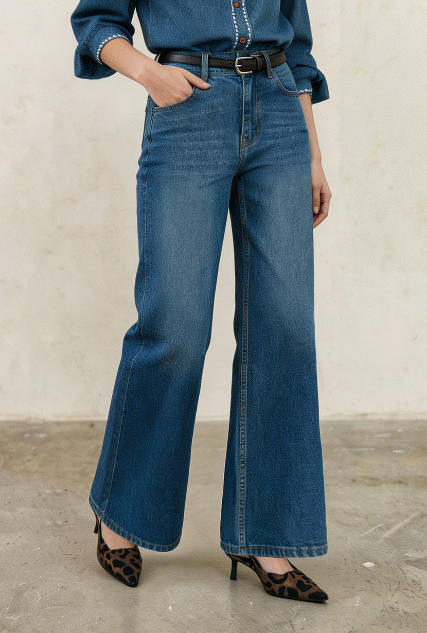 Petite Studio's Franny High-Rise Wide-Leg Jeans in Vintage Blue