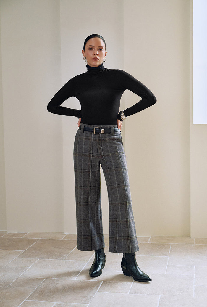 Petite Studio's Parker Cropped Wool Pants in Grey Plaid