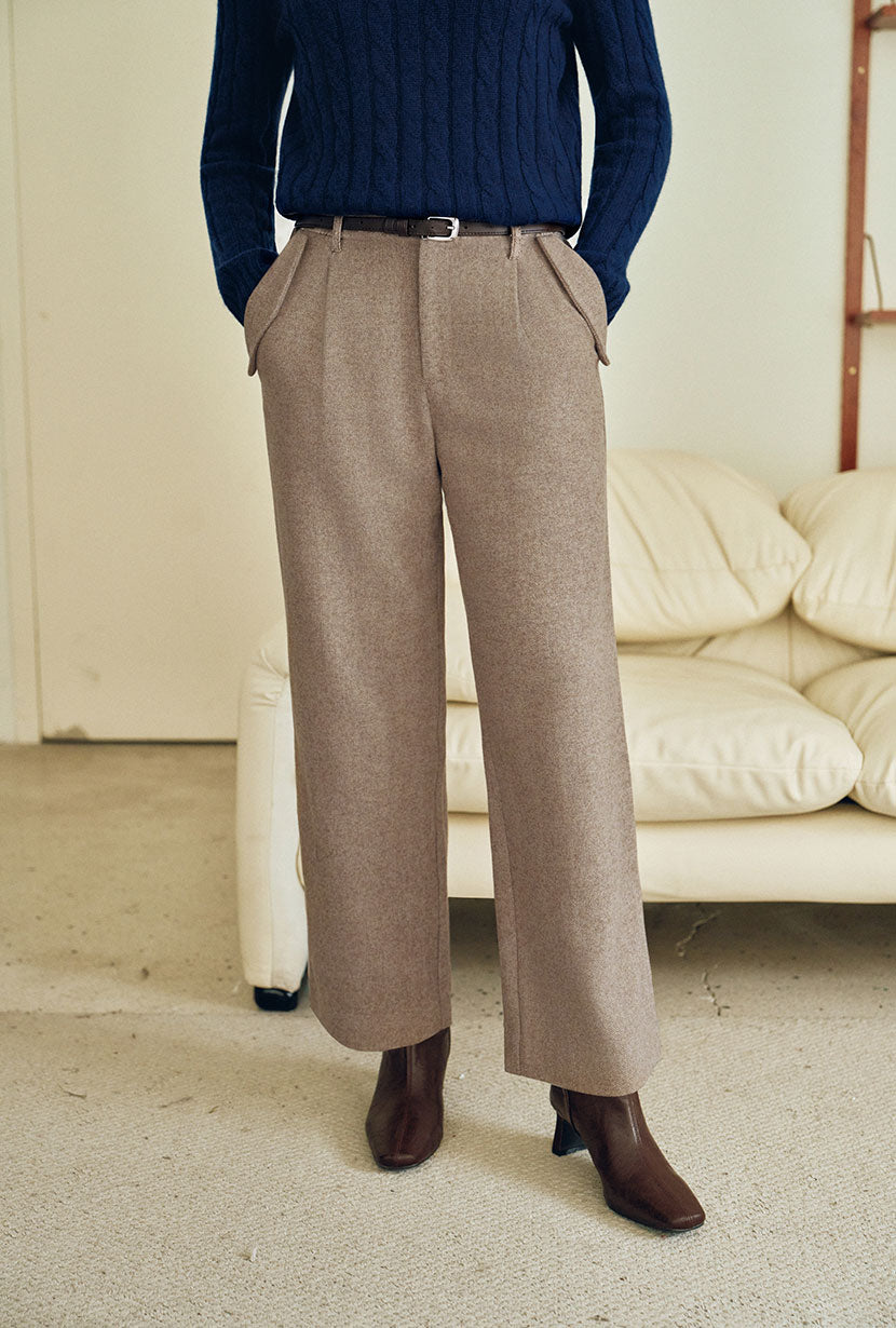 Petite Studio's Sawyer Cropped Wool Pants in Light Camel