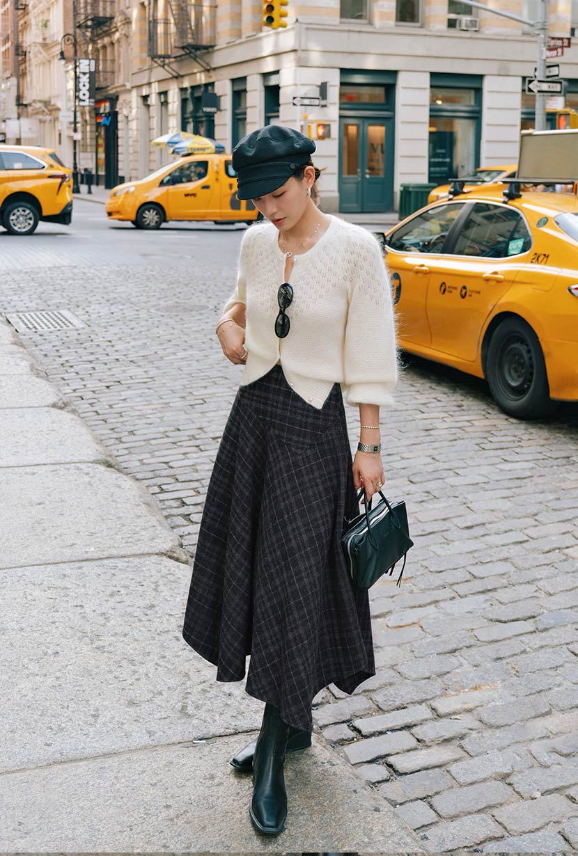Petite Studio's Wyatt Wool Skirt in Charcoal Plaid
