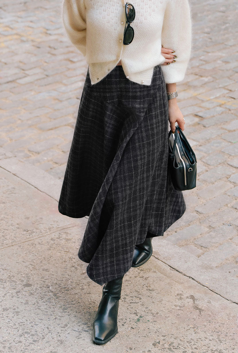 Petite Studio's Wyatt Wool Skirt in Charcoal Plaid
