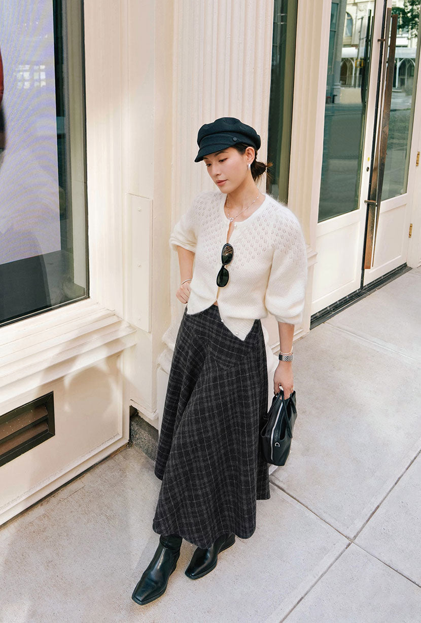 Petite Studio's Wyatt Wool Skirt in Charcoal Plaid
