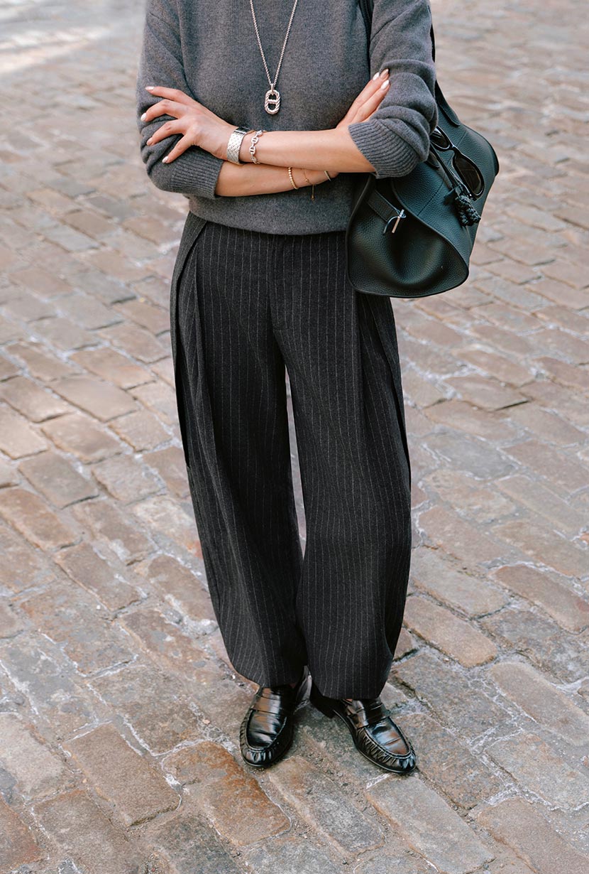 Petite Studio's Natalia Wool Pants in Charcoal Striped