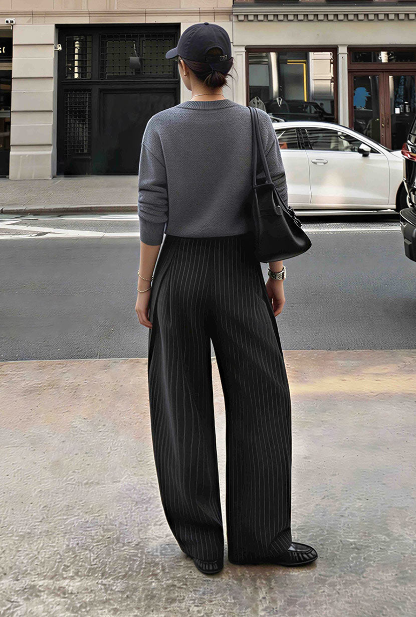 Petite Studio's Natalia Wool Pants in Charcoal Striped
