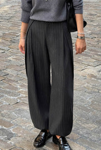 Petite Studio's Natalia Wool Pants in Charcoal Striped