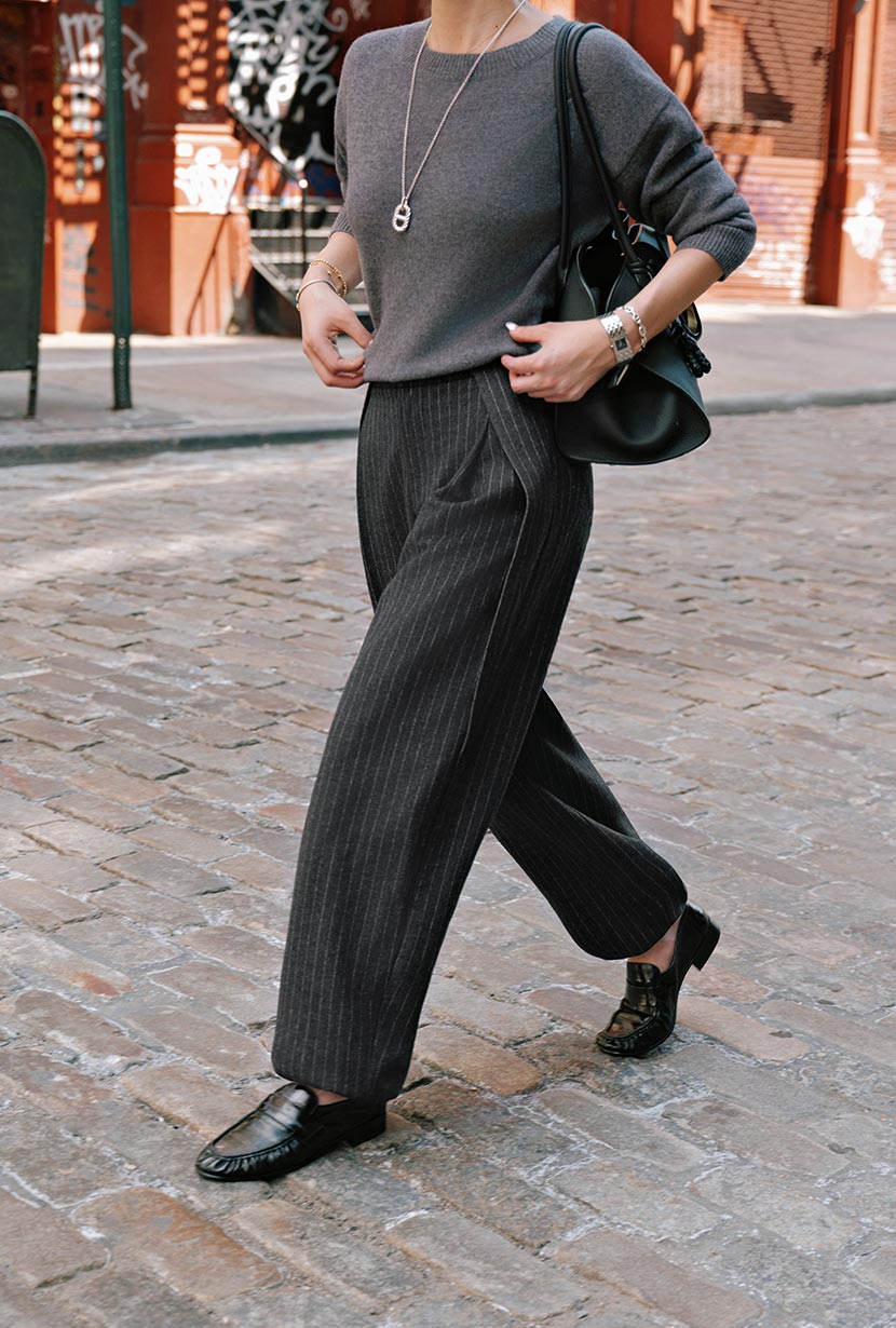 Petite Studio's Natalia Wool Pants in Charcoal Striped