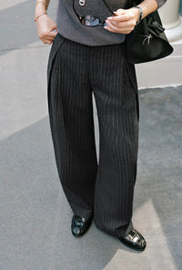 Petite Studio's Natalia Wool Pants in Charcoal Striped