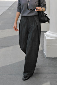 Petite Studio's Natalia Wool Pants in Charcoal Striped
