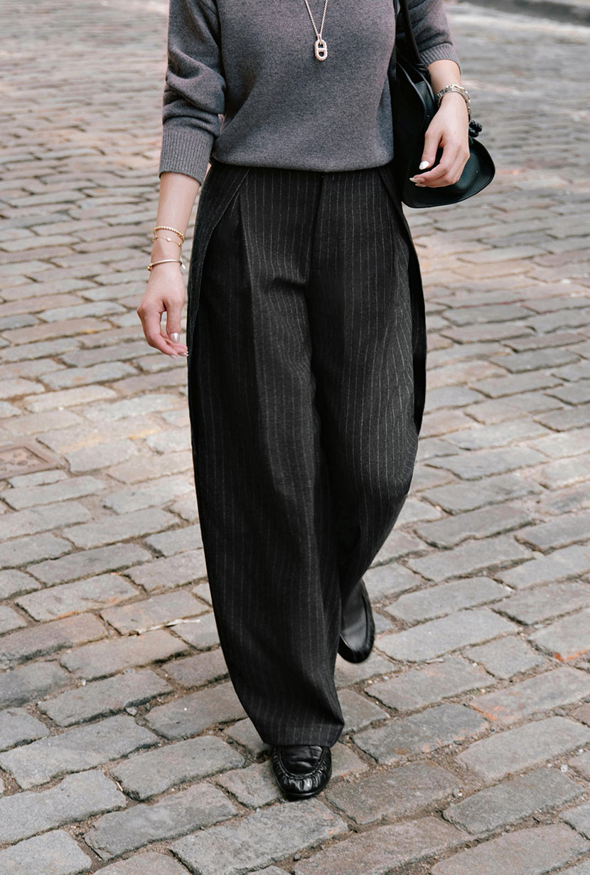 Petite Studio's Natalia Wool Pants in Charcoal Striped