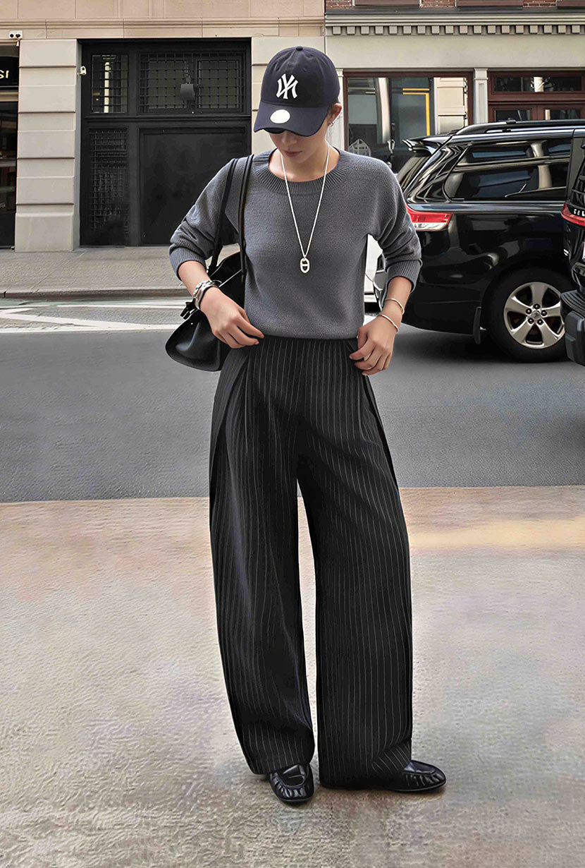 Petite Studio's Natalia Wool Pants in Charcoal Striped